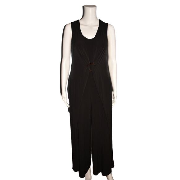 G.I.L.I. NEW $81 Drape Front Jettsetter Knit Jumpsuit in Noir Black Large - Picture 2 of 3